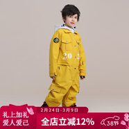 RAWRWAR 新款兒童滑雪服套裝連體高端防風(fēng)防水保暖滑雪裝備 兒童連體素色 黃色【男童】 2XL (150)