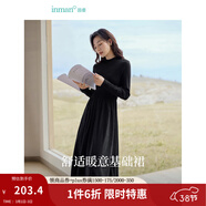 茵曼（INMAN）2025秋冬女裝新款燈芯絨連衣裙新品長(cháng)袖休閑針織禮服中長(cháng)裙子 午夜黑-18348357H1 L