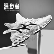漫步者輕便男女刀鋒鞋青少年減震鏤空底飛織跑步情侶休閑運動(dòng)鞋 白色 37