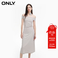 ONLY秋季簡(jiǎn)約百搭燙鉆一字領(lǐng)中長(cháng)款連衣裙女|124161015 E00 霜灰色 M (165) 84A
