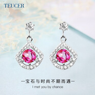 TEUCER925銀耳釘女韓版氣質(zhì)個性時尚耳環(huán)耳飾品生日禮物送女友簡約粉色 星空（托帕石耳墜）