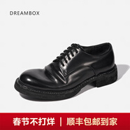 dreambox鈞博vibram高端馬臀皮休閑皮鞋手工固特異皮底男士德比鞋 黑色啞面 45