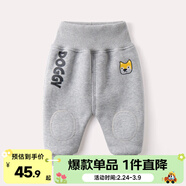 嘟嘟家嬰兒冬裝加絨保暖褲男保暖長(cháng)褲寶寶加厚褲子女哈倫褲幼兒冬季棉褲 淺麻灰加絨 120