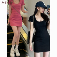 美安嘉網(wǎng)紅同款圓領(lǐng)長(cháng)款T恤裙子女夏季修身顯瘦收腰修身包臀裙連衣裙 黑色/版【夏季-新品】 XL