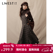 朗文斯?。↙.WEST）不規則格子吊帶裙女2025冬季新款法式復古設計感連衣裙 咖啡 L