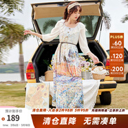 兩三事2025春季新款連衣裙女蕾絲碎花法式度假風(fēng)雪紡裙子月海夢(mèng)游 杏色-y M