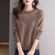 EMZ鄂爾多斯2026春夏女式低領(lǐng)紅毛衣新款短款套頭上衣羊毛針織底衫 咖色 咖色 S 適合85-95斤