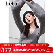 百圖betu女裝冬季新款毛衣假兩件撞色領(lǐng)下擺開(kāi)叉設計毛衣2410T34 灰色 XS