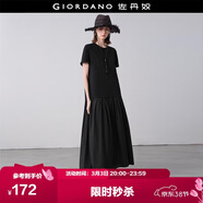 佐丹奴設計師款新款假兩件拼接寬松圓領(lǐng)短袖黑色連衣裙女18465922