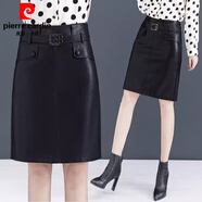 皮爾卡丹（pierre cardin）海寧真皮皮裙女2026新款秋冬季時(shí)尚綿皮短裙高腰顯瘦包臀半身裙 0007#黑色 L