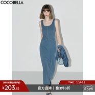 COCOBELLA簡(jiǎn)約彈力針織無(wú)袖牛仔連衣裙設計感休閑背心長(cháng)裙FR615 牛仔藍 XL