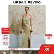 UR秋季新款女裝度假風(fēng)露背褶皺開(kāi)衩吊帶連衣裙UWH740092 深卡其 M