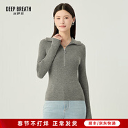 深呼吸DEEP BREATH女裝豎坑條拉鏈翻領(lǐng)修身純羊毛針織衫女A300996 花灰 L (4)