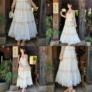 森女部落森女部落波西米亞風(fēng)高腰半身裙女新款夏季流蘇拼接設計感寬松長(cháng)裙 杏色半身裙 S 模特碼