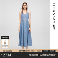歌力思（ELLASSAY）2025夏季新款棉氣質(zhì)設計感蕾絲拼接牛仔吊帶連衣裙女EWE361N01900 牛仔藍 S