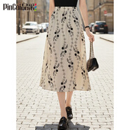 品彩（PinCai）半身裙女雪紡高腰印花半身裙優(yōu)雅印花大擺裙過(guò)膝傘裙 P133B1499