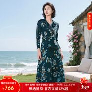 MORELINE沐蘭商場(chǎng)同款刺繡印花連衣裙2026年春季新款復古荷葉邊翻領(lǐng)中長(cháng)裙 墨玉鎏金 M