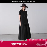 佐丹奴設計師款新款假兩件拼接寬松圓領(lǐng)短袖黑色連衣裙女18465922