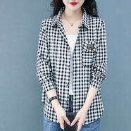 星垂曉霧女士襯衫長(cháng)袖薄夏天穿的襯衣薄款襯衫春秋外套長(cháng)袖洋氣女格子襯衫 二號色 951襯衫小白格 3XL 120-135