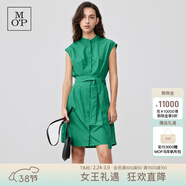 Marc O'Polo/MOP 2024夏季新款圓領(lǐng)收腰系帶蓋袖短款及膝連衣裙女 綠色452 XS /160
