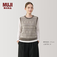 MUJI女式 安第斯羊毛提花編織背心 女裝上衣針織馬甲  BA1P3A4A 深咖啡色圖案 M 160/84A