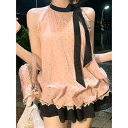 歌弗婭【瑞茜】古早奈奈 甜美風(fēng)小眾設計假兩件拼接連衣裙R7071V 粉色無(wú)袖連衣裙 L