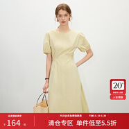 范思藍恩韓系休閑泡泡袖連衣裙女夏季2025新款松緊收腰A字裙2383 青檸黃 XS