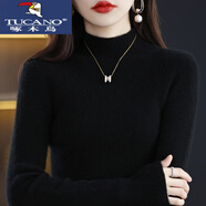 啄木鳥(niǎo)（TUCANO）特價(jià)撿漏羊絨衫女半高領(lǐng)秋冬加厚緊身毛衣內搭羊毛打底衫女裝 黑色 2XL