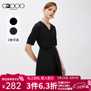 G2000女裝2025年春季新款V領(lǐng)收腰氣質(zhì)短袖職業(yè)通勤百搭連身裙21731016 黑色/99 XS