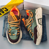 花花公子2026春季新款運動(dòng)鞋男韓版潮流透氣高幫老爹鞋休閑跑步鞋百搭潮鞋 莆田防滑防臭透氣-AS601_卡綠色 45