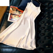 花花公子（PLAYBOY）吊帶連衣裙夏季內搭法式緞面V領(lǐng)色時(shí)尚歐美寬松大碼 白:卡碼拍大 M