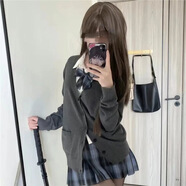 UKUHPK秋季寬松JK毛衣深灰色四件套針織外穿套裝冬季針織衫毛衣純色秋冬 四件套深灰開(kāi)衫+長(cháng)袖+岡梨田裙+領(lǐng)結 XS