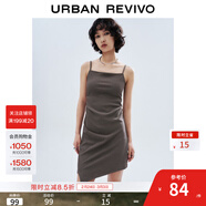 UR夏季新款女裝潮流不規則下擺收褶吊帶連衣裙UWV740053 中灰 M