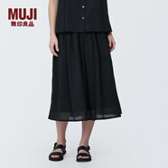 MUJI女式強捻抽褶裙長(cháng)半身裙紗裙薄荷曼波風(fēng)純棉全棉裙子女裝半裙 黑色 S 155/62A