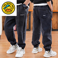 G.duck男孩褲子百搭兒童牛仔褲男童休閑褲帥氣韓版束腳長(cháng)褲秋冬款中大童 黑色牛仔褲薄款 160 適合身高150-160cm年齡12-13