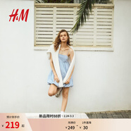 H&M女裝連衣裙春季時(shí)尚吊帶無(wú)袖泡泡下擺連身裙1282552 淺牛仔藍 L 170/104