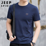 JEEP SPIRIT吉普短袖T恤男夏季休閑青年男士圓領T恤純色打底衫 寶藍色 XL