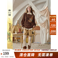 兩三事梵高文藝塵光疊宙2025冬季新款復古貼布繡花毛呢高腰短褲女 咖駝色 L