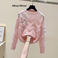Mirza Mirror高級感麻花毛衣女裝2025秋季新款甜美洋氣慵懶標(biāo)準(zhǔn)型長袖針織上衣 粉色 均碼