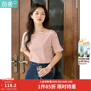 茵曼（INMAN）優(yōu)雅精致洋氣T恤2025夏女裝新款橫向色織條紋短袖上衣F18322726 紅白條 -F18322726H L