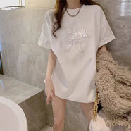 MODX香港女裝夏裝白色燙鉆鐵塔T恤女寬松短袖內搭上衣 白色Y61241燙鉆鐵塔1 S