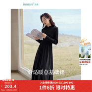 茵曼（INMAN）2025秋冬女裝新款燈芯絨連衣裙新品長(cháng)袖休閑針織禮服中長(cháng)裙子 午夜黑-18348357H1 S