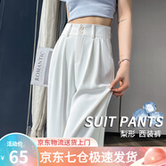 蘿美醬西裝褲女小個(gè)子春秋高腰垂感闊腿褲梨形休閑直筒褲子遮肉職場(chǎng)長(cháng)褲 白色常規長(cháng)度【夏季冰絲款】 S