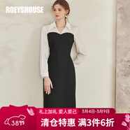 ROEYSHOUSE羅衣職業(yè)白領(lǐng)連衣裙春裝新款氣質(zhì)拼接修身開(kāi)叉一步裙09090 拼色 L