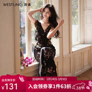 西遇法式浪漫連衣裙女夏季新款印花度假風(fēng)收腰沙灘長(cháng)裙 黑色 M (160)