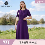 MY TENO2025夏季新款紫色釘珠圓領(lǐng)雪紡連衣裙子短袖收腰時(shí)尚氣質(zhì)女 紫色 2XL
