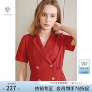 范思藍恩正式氣質(zhì)通勤連衣裙女夏季收腰顯瘦面試西裝裙 紅色 S
