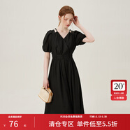 范思藍恩黑色天絲收腰連衣裙女2024夏季新款氣質(zhì)收腰小黑裙12969 暗夜黑 XS