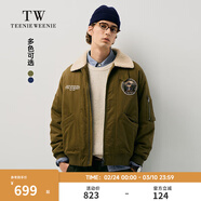 Teenie Weenie小熊男裝復古高街寬松防風(fēng)保暖字母徽章翻領(lǐng)夾克 軍綠色 M