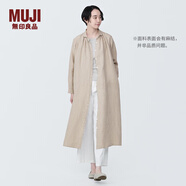 MUJI女式 麻水洗長(cháng)袖襯衫連衣裙 女裝長(cháng)款裙子早秋漢麻襯衫裙BC2JKA4S 淡黃色 M 160/84A
